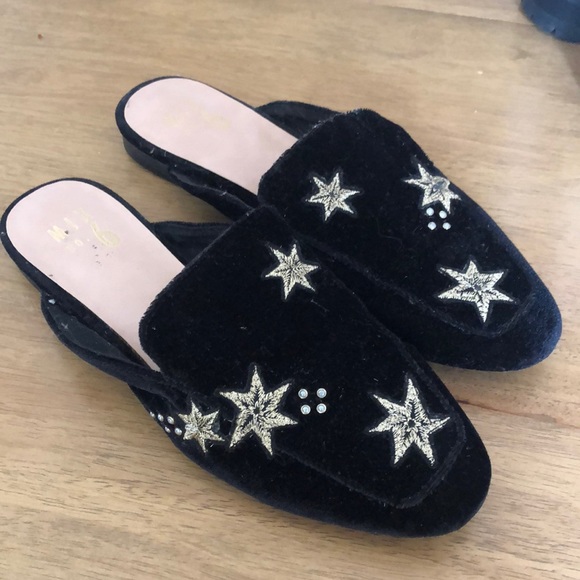 Mix No. 6, flats, black velvet with gold stars, size 7 - Picture 2 of 3